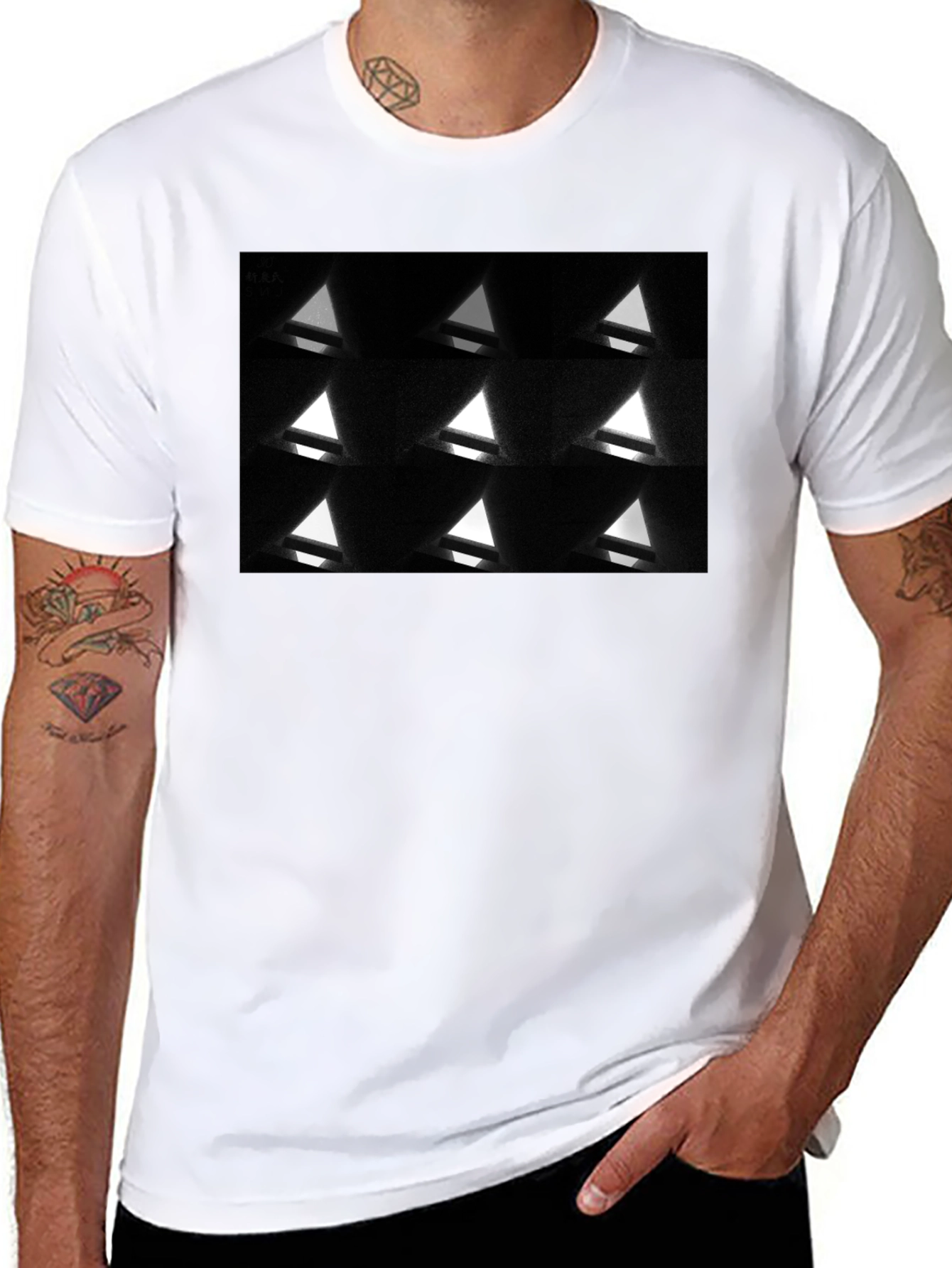 Geometric Triangle Pattern Black T-Shirt
