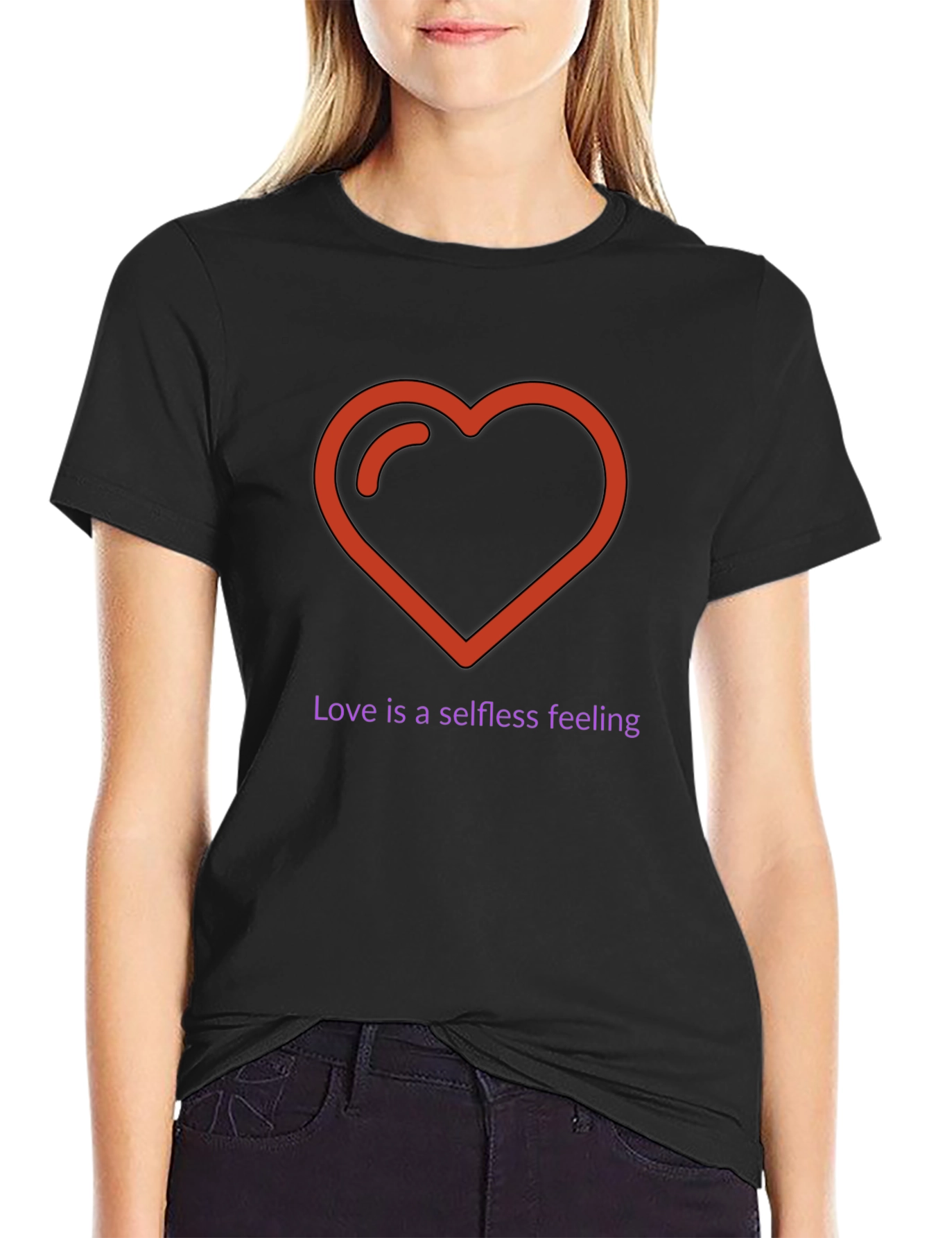 Love is Selfless Black T-Shirt with Heart Design