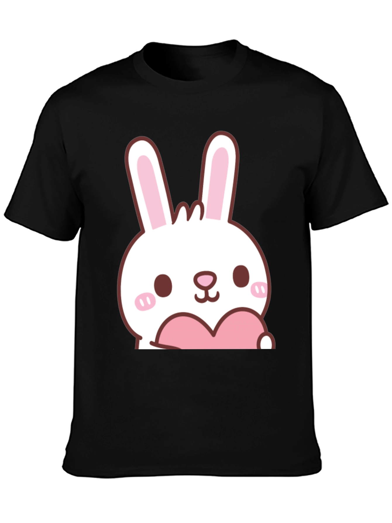 Cute Bunny with Heart Graphic T-Shirt - Black