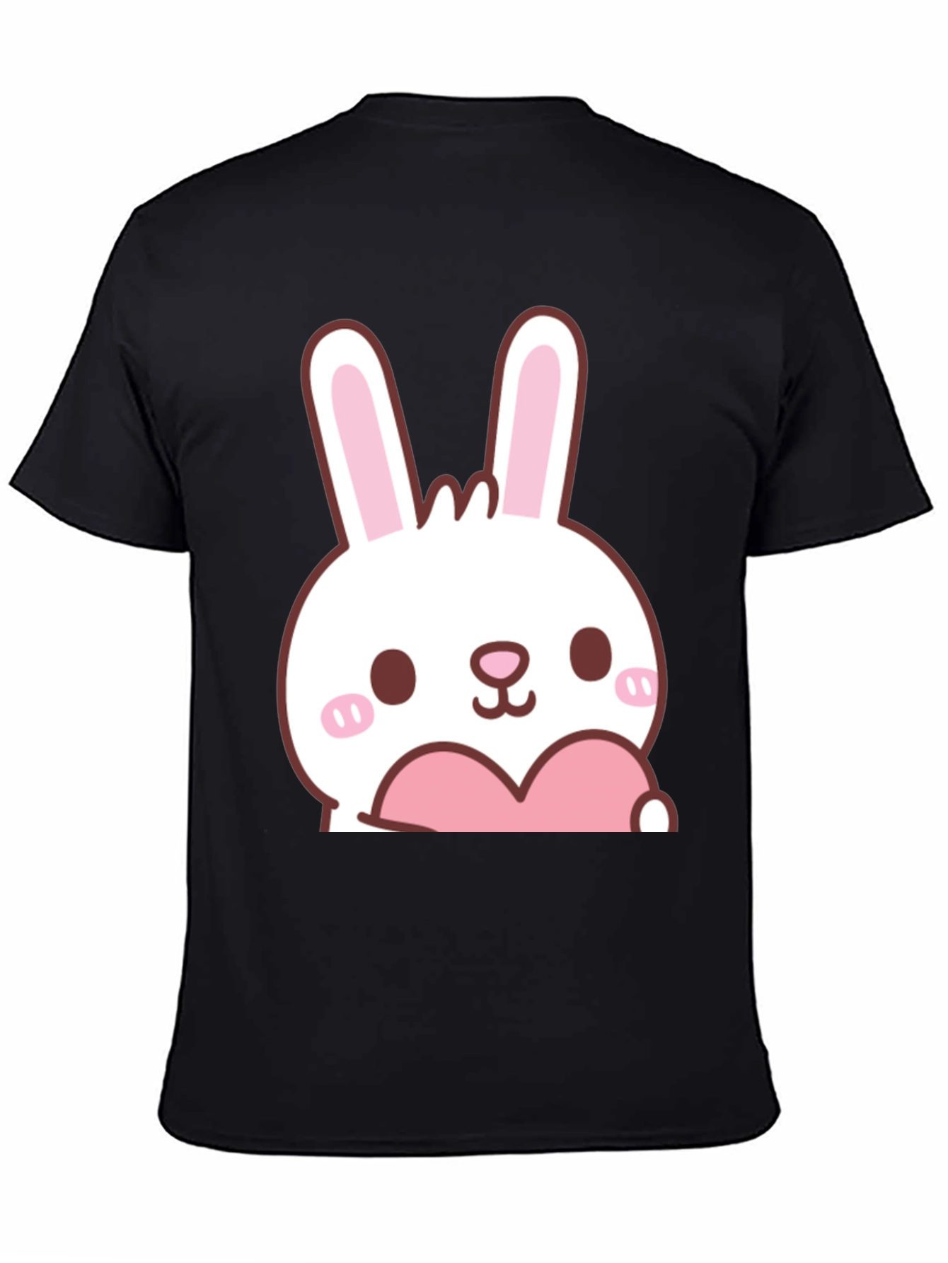 Cute Bunny with Heart Graphic T-Shirt - Black