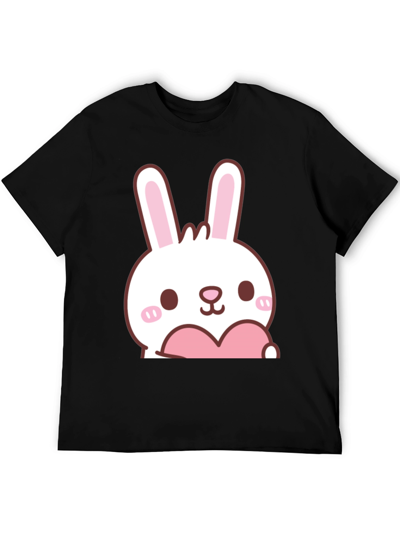Cute Bunny with Heart Graphic T-Shirt - Black