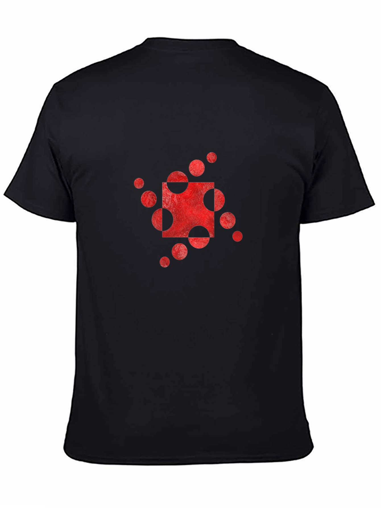 Abstract Red Circle Square Graphic Black T-Shirt