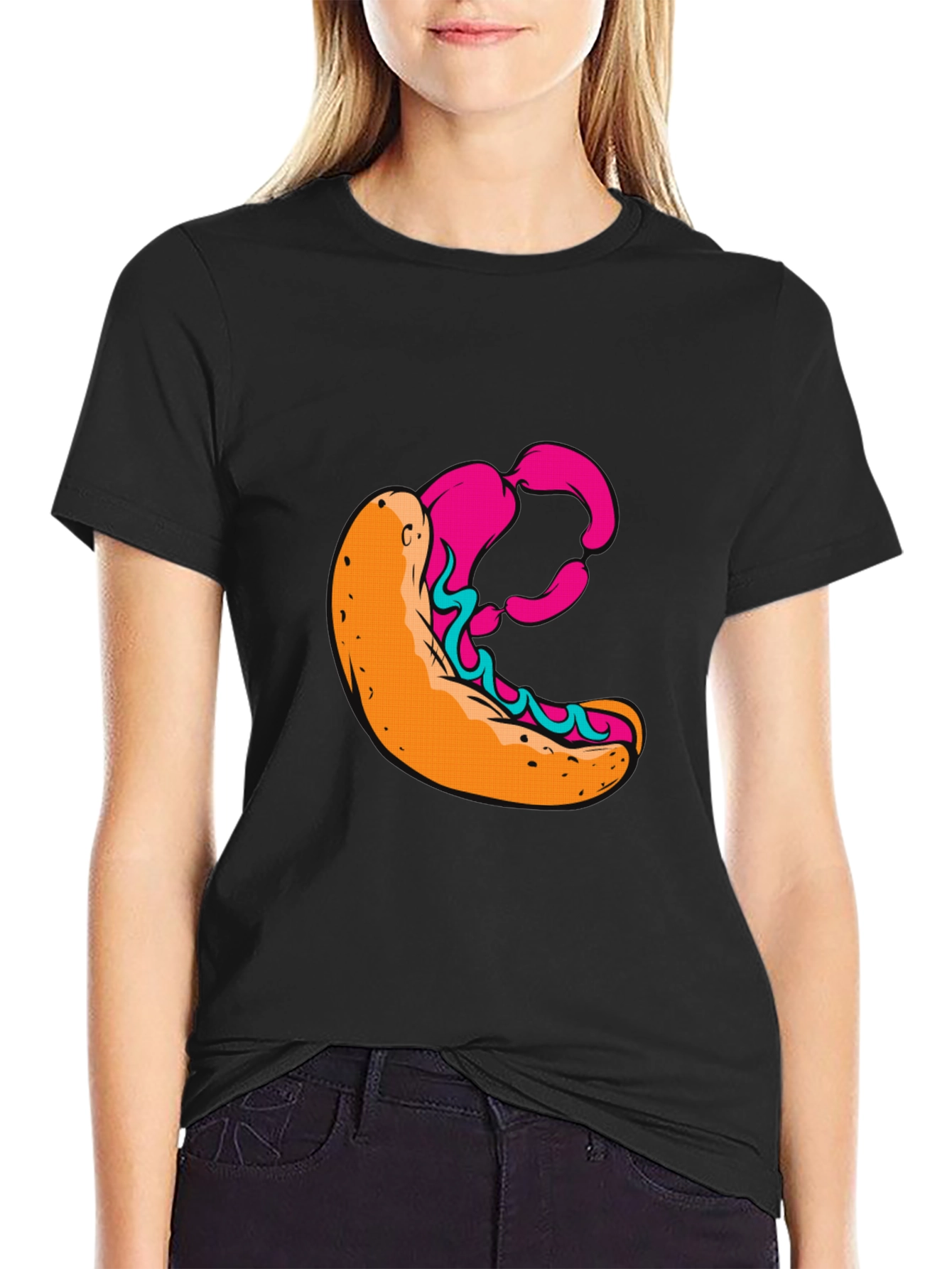 Hot Dog Graphic Black T-Shirt - Unique Design!
