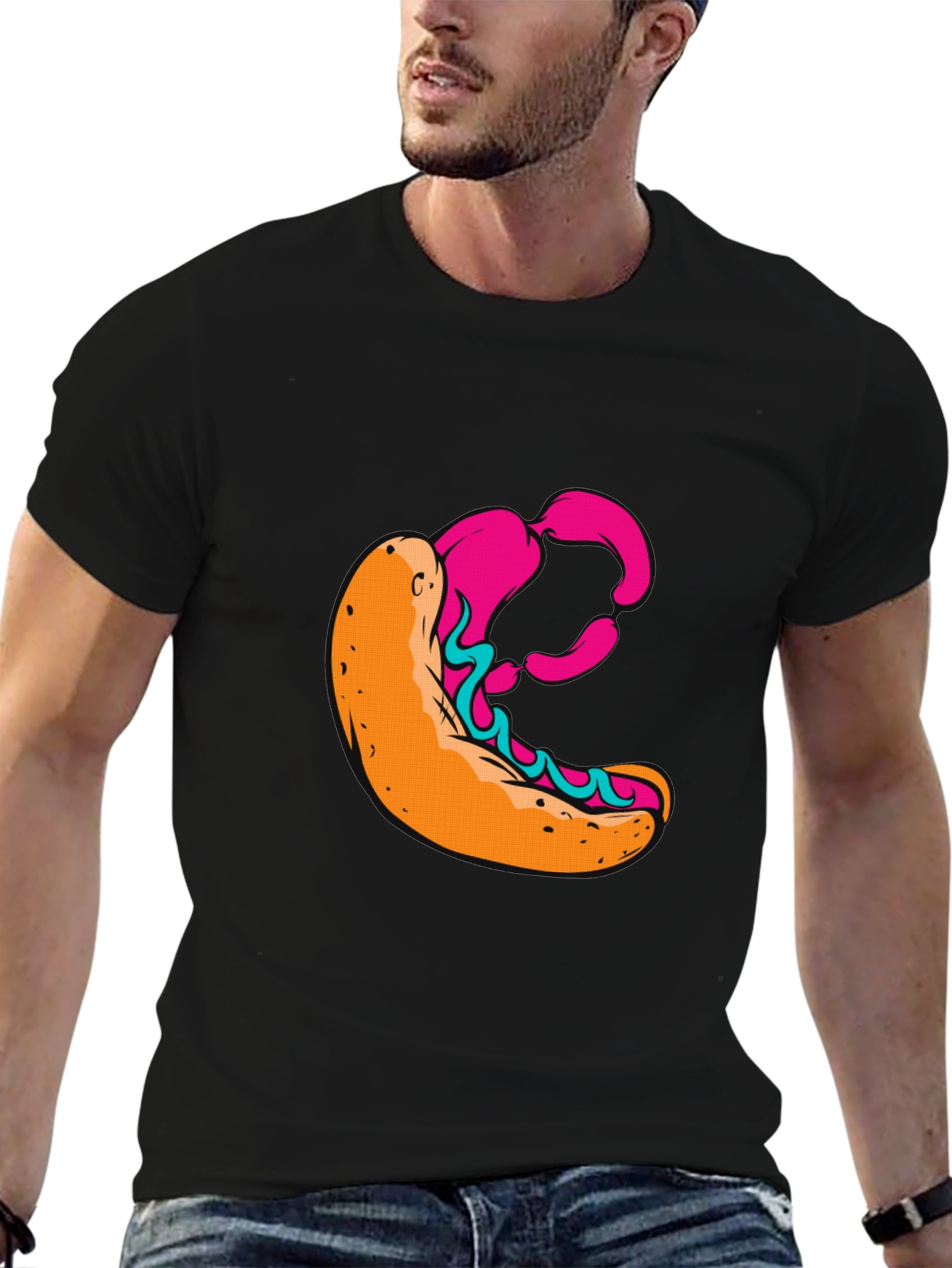 Hot Dog Graphic Black T-Shirt - Unique Design!