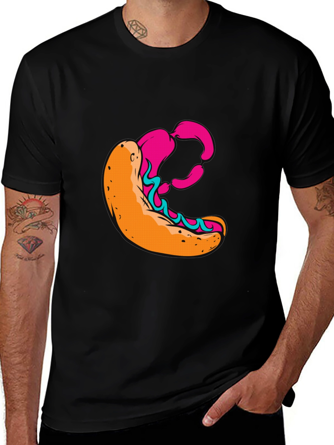 Hot Dog Graphic Black T-Shirt - Unique Design!