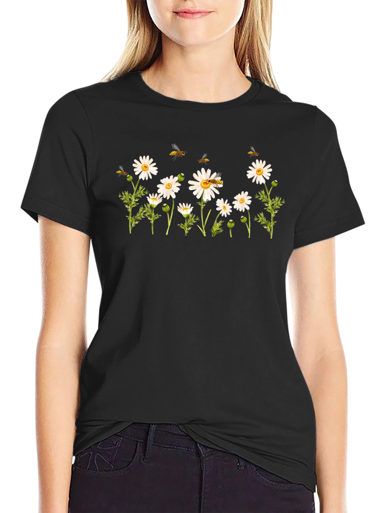 Daisy & Bee Graphic Black T-Shirt