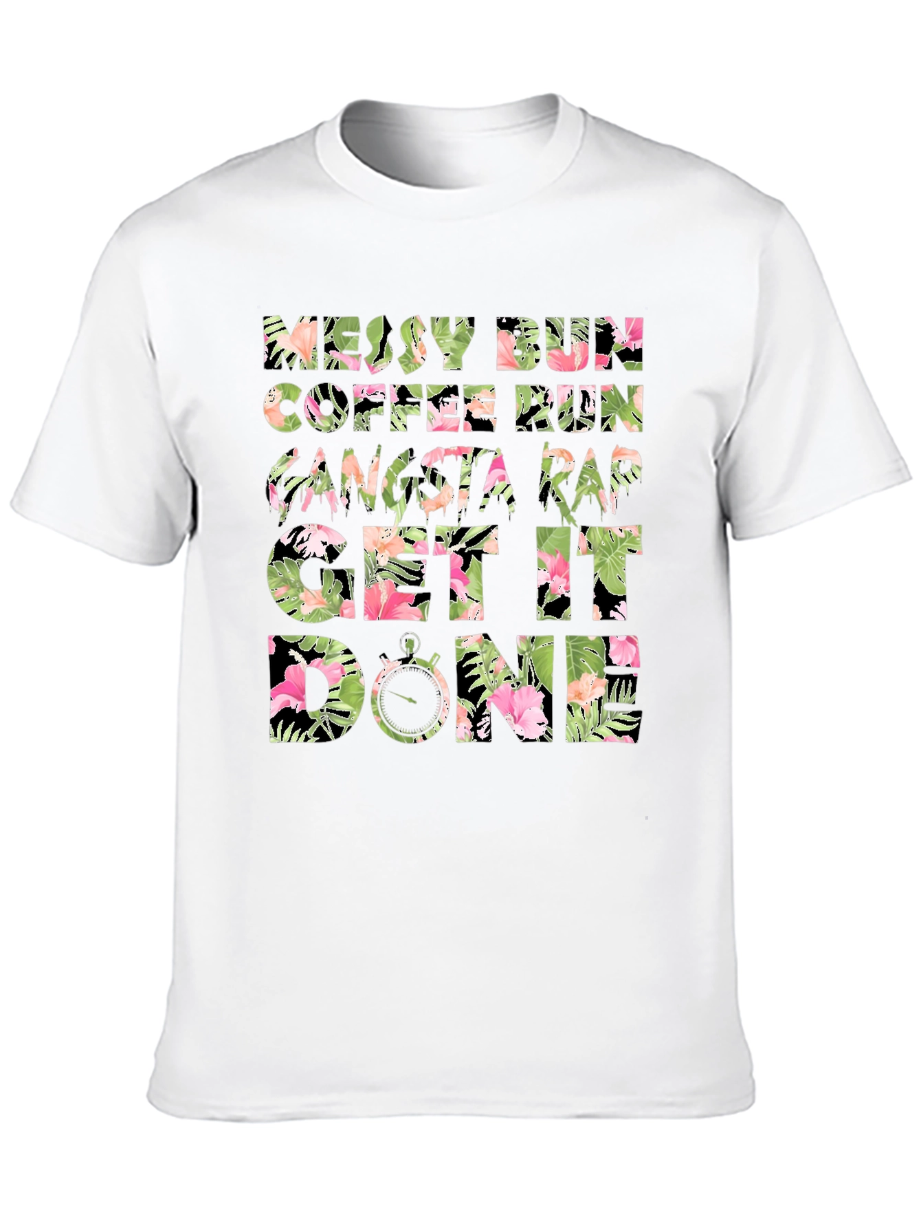 Floral Messy Bun Coffee Run Graphic Tee