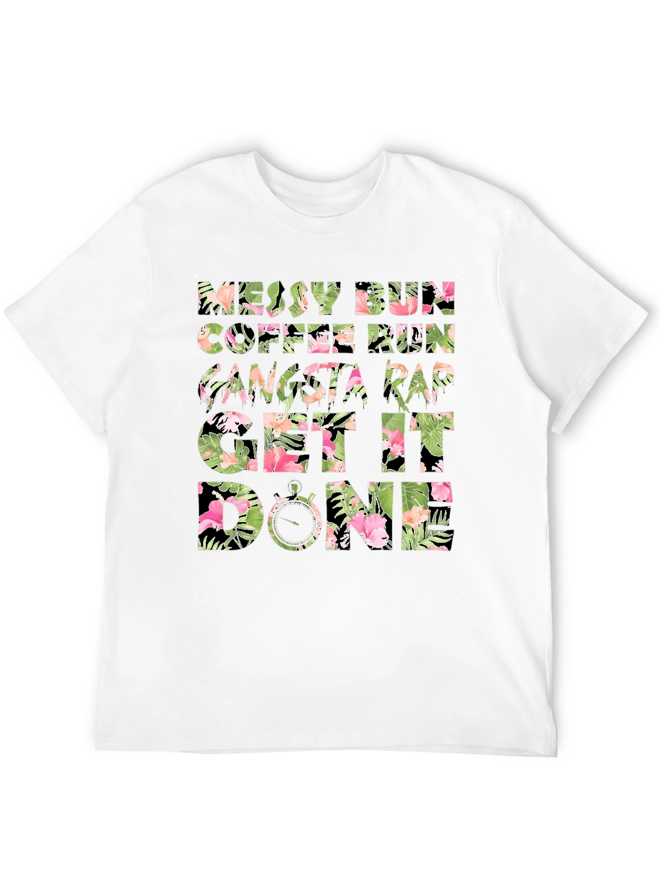 Floral Messy Bun Coffee Run Graphic Tee