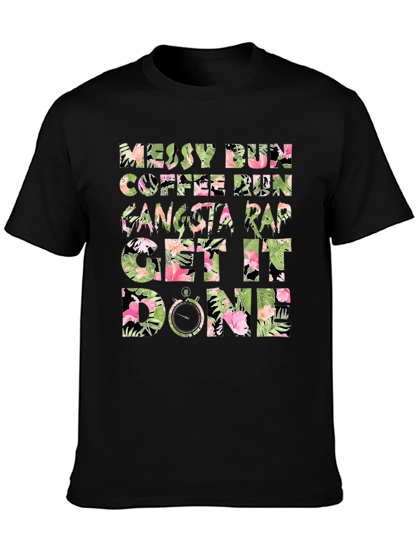 Floral Messy Bun Coffee Run Graphic Tee