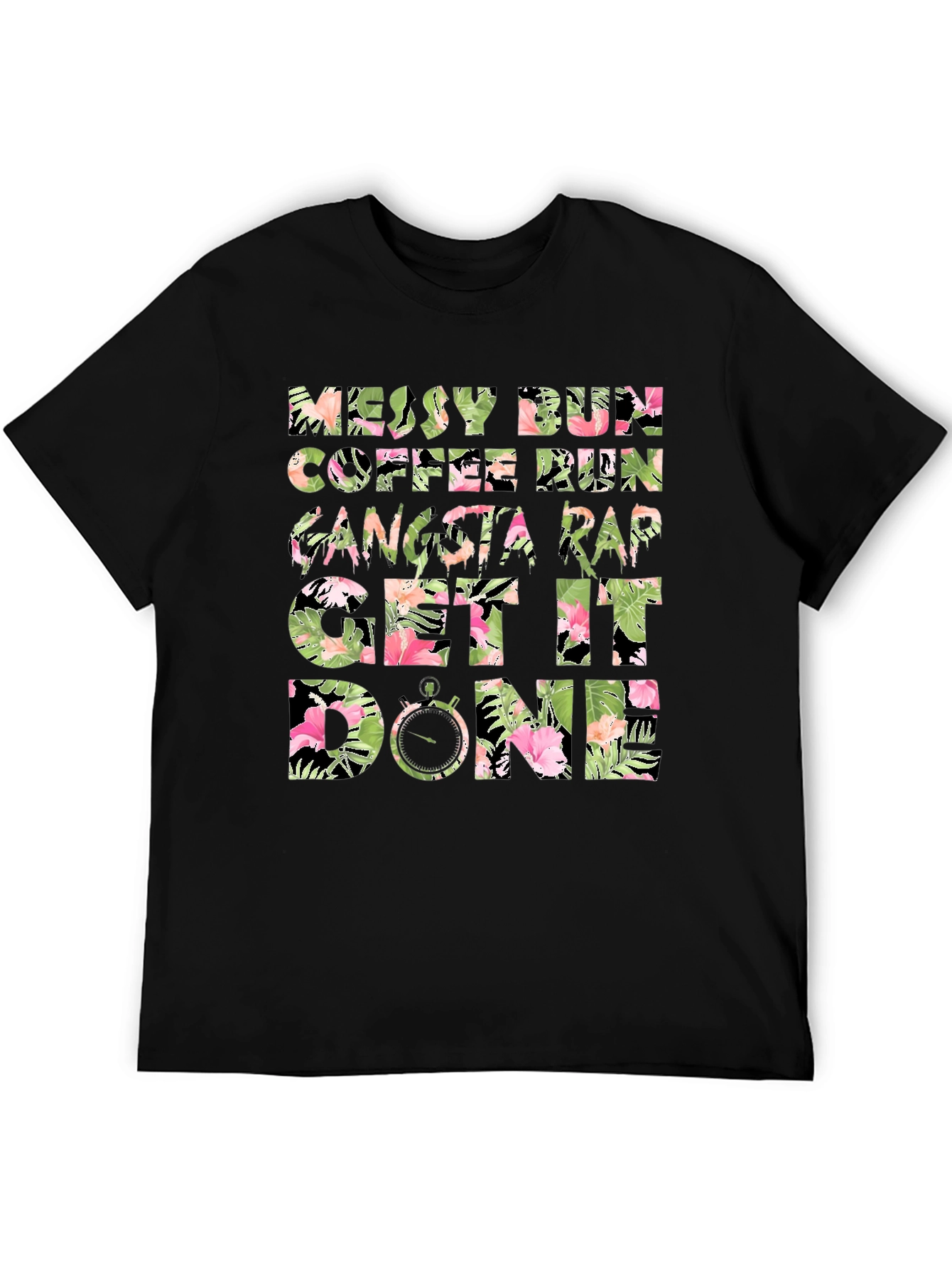 Floral Messy Bun Coffee Run Graphic Tee