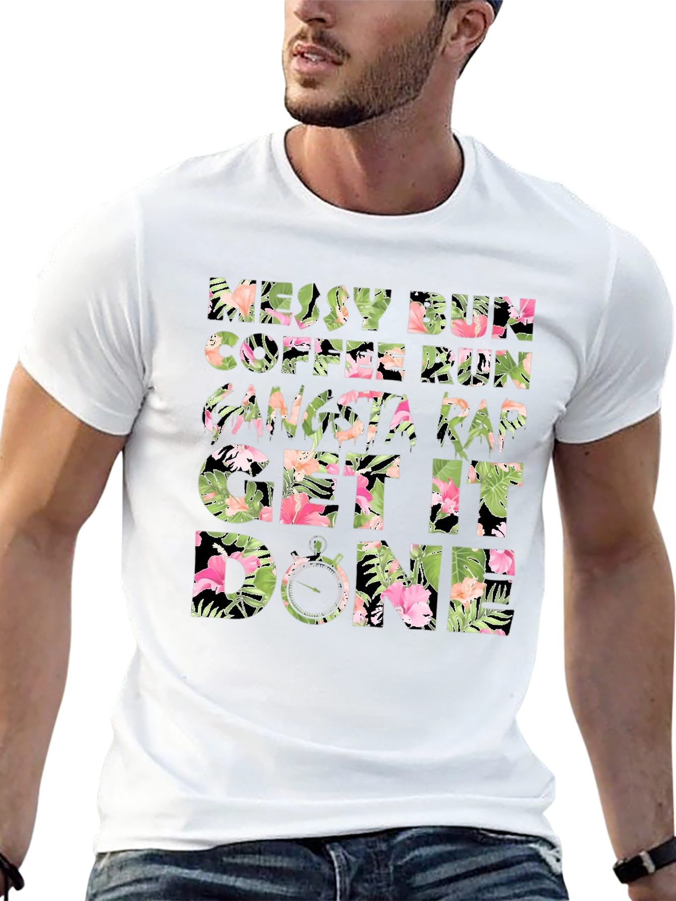 Floral Messy Bun Coffee Run Graphic Tee