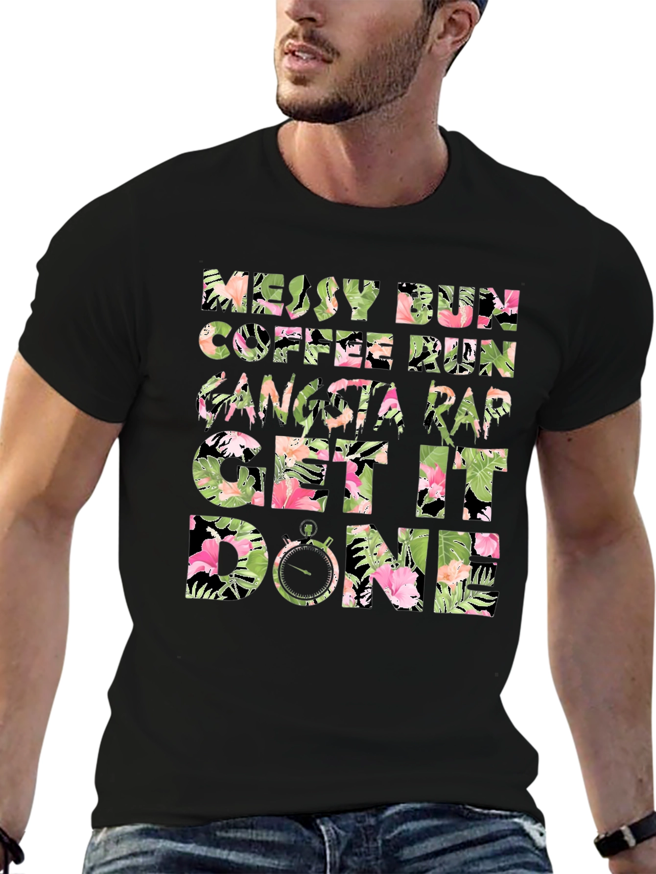 Floral Messy Bun Coffee Run Graphic Tee
