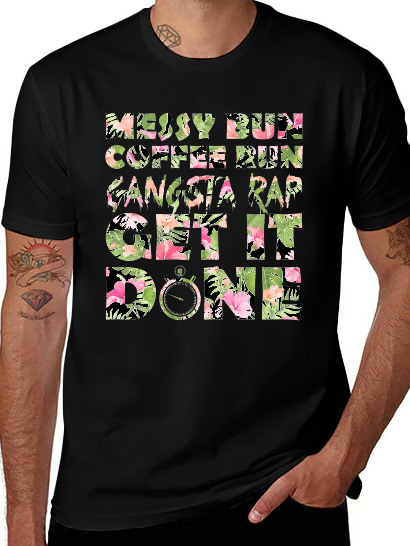 Floral Messy Bun Coffee Run Graphic Tee