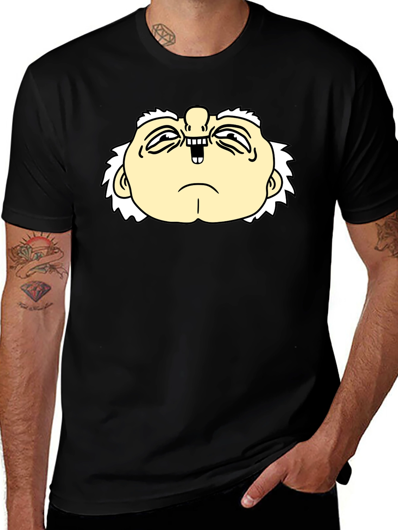 Funny Cartoon Face Black T-Shirt