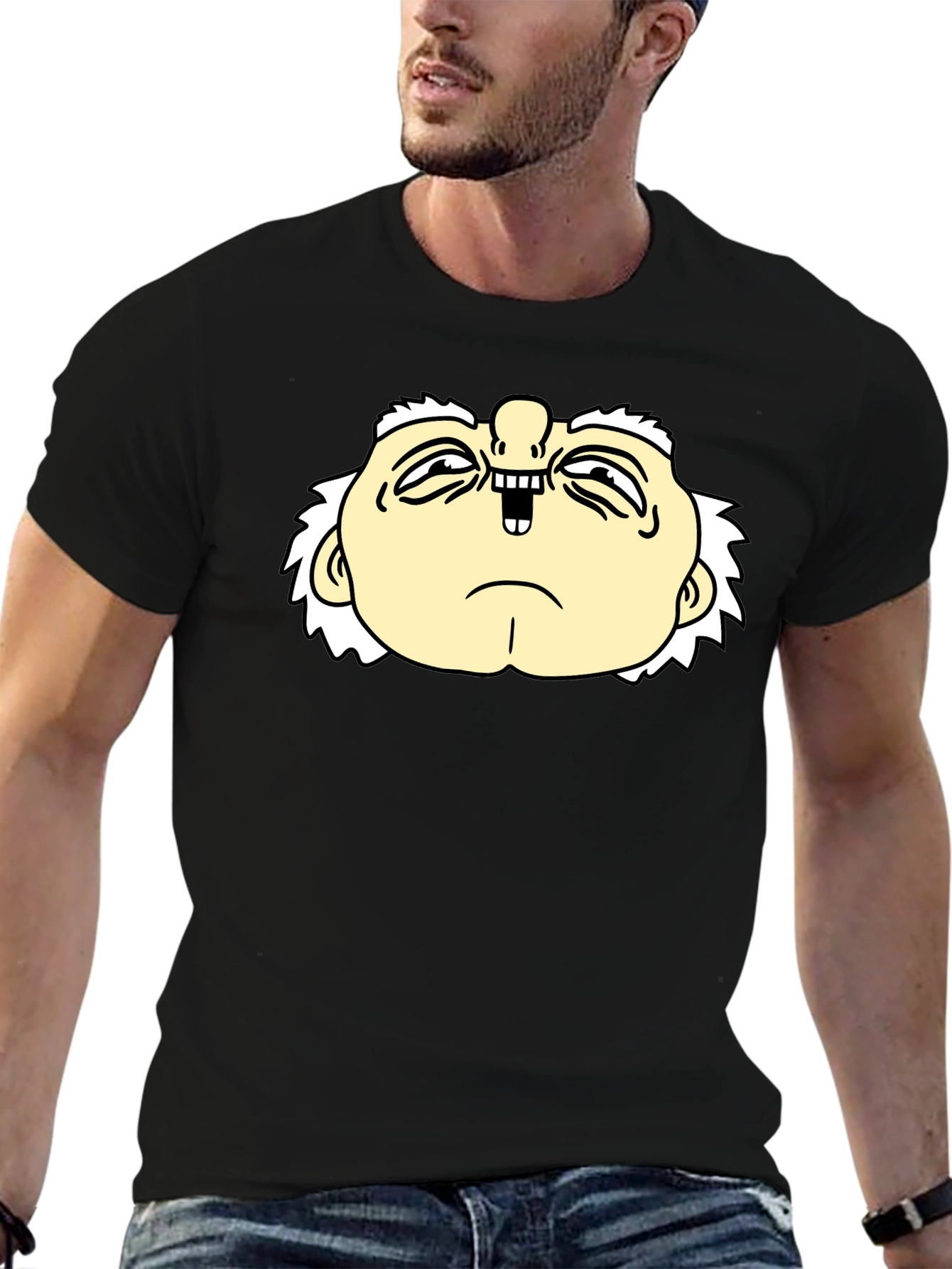 Funny Cartoon Face Black T-Shirt