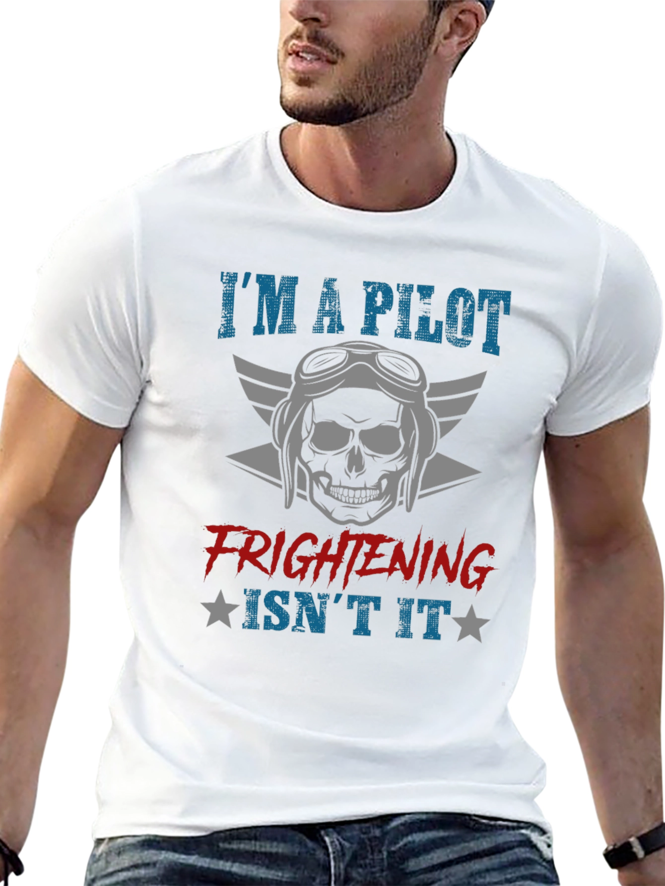 Pilot Skull Graphic T-Shirt - Frightening Isnt It?