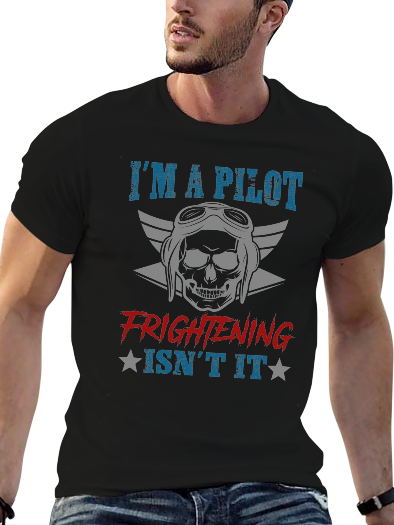 Pilot Skull Graphic T-Shirt - Frightening Isnt It?