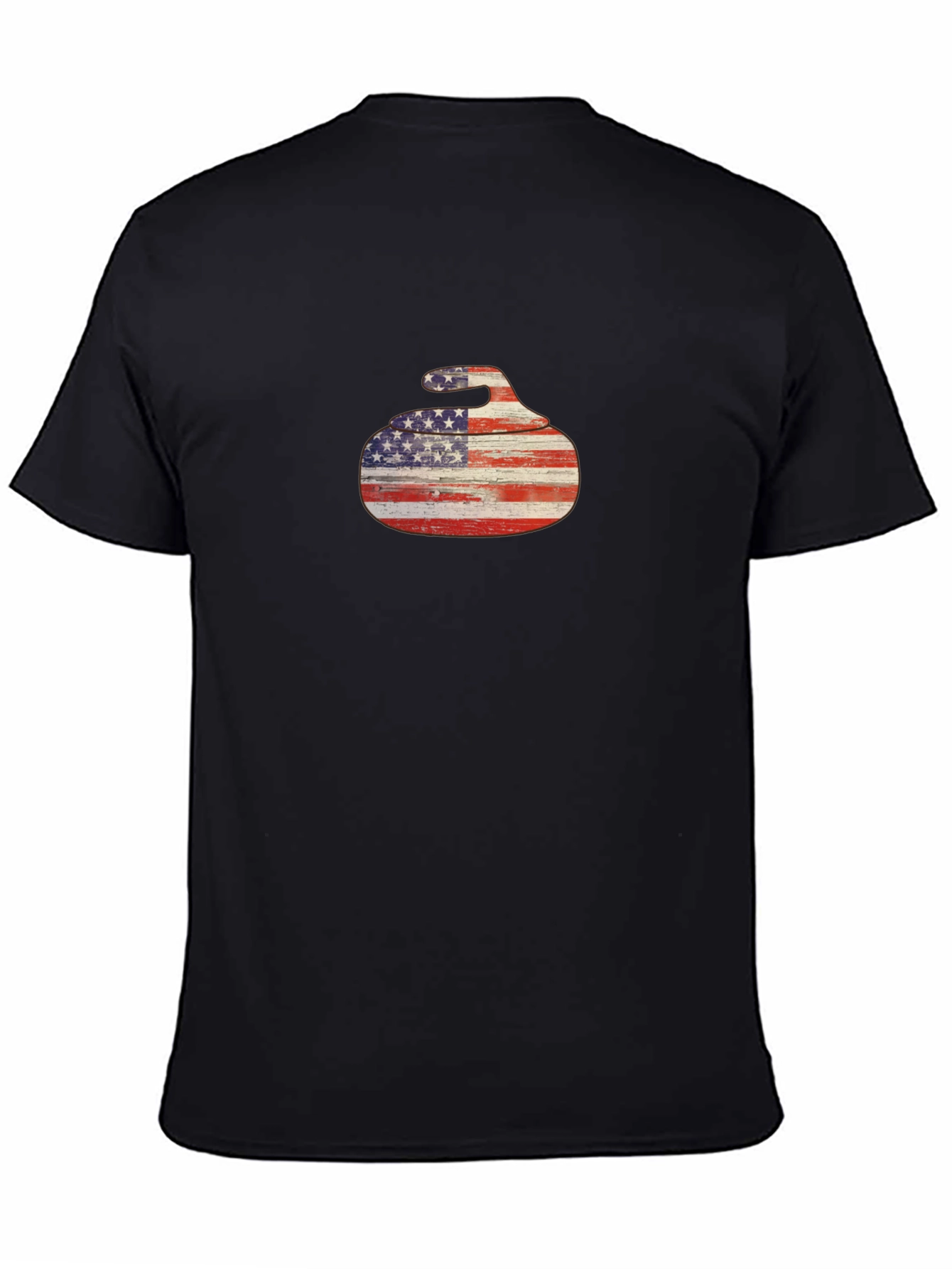 USA Flag Curling Stone Black T-Shirt