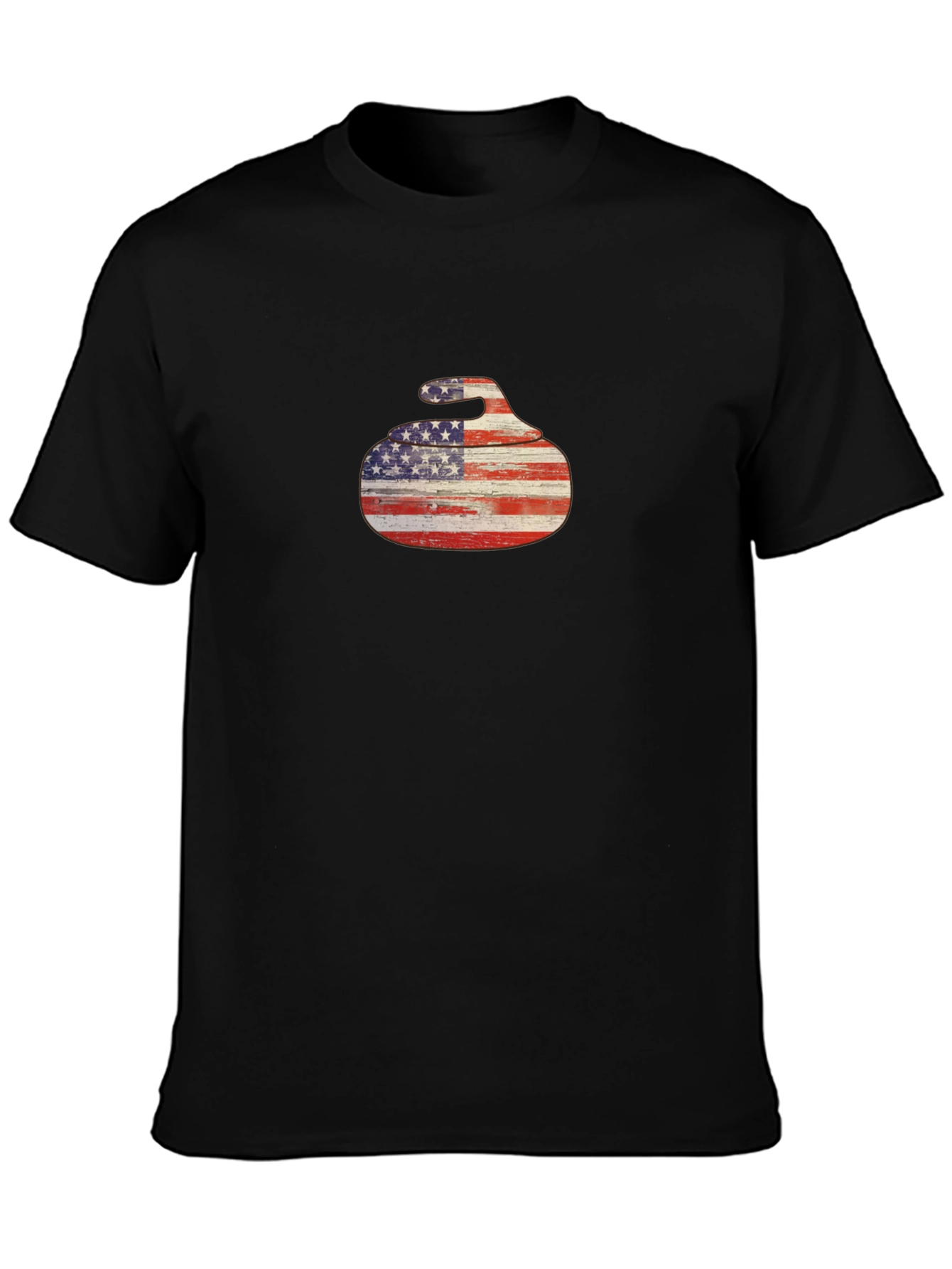 USA Flag Curling Stone Black T-Shirt