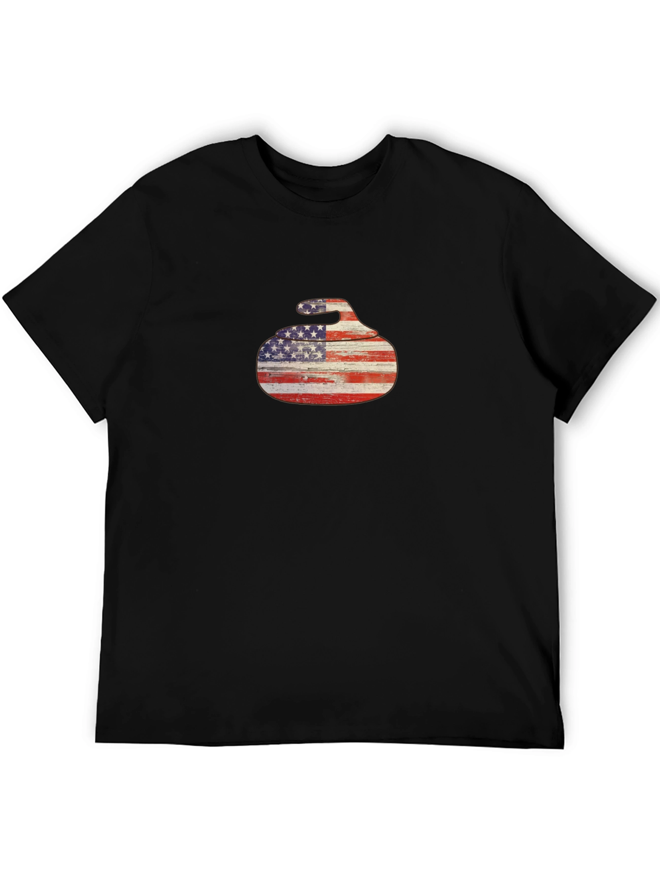 USA Flag Curling Stone Black T-Shirt