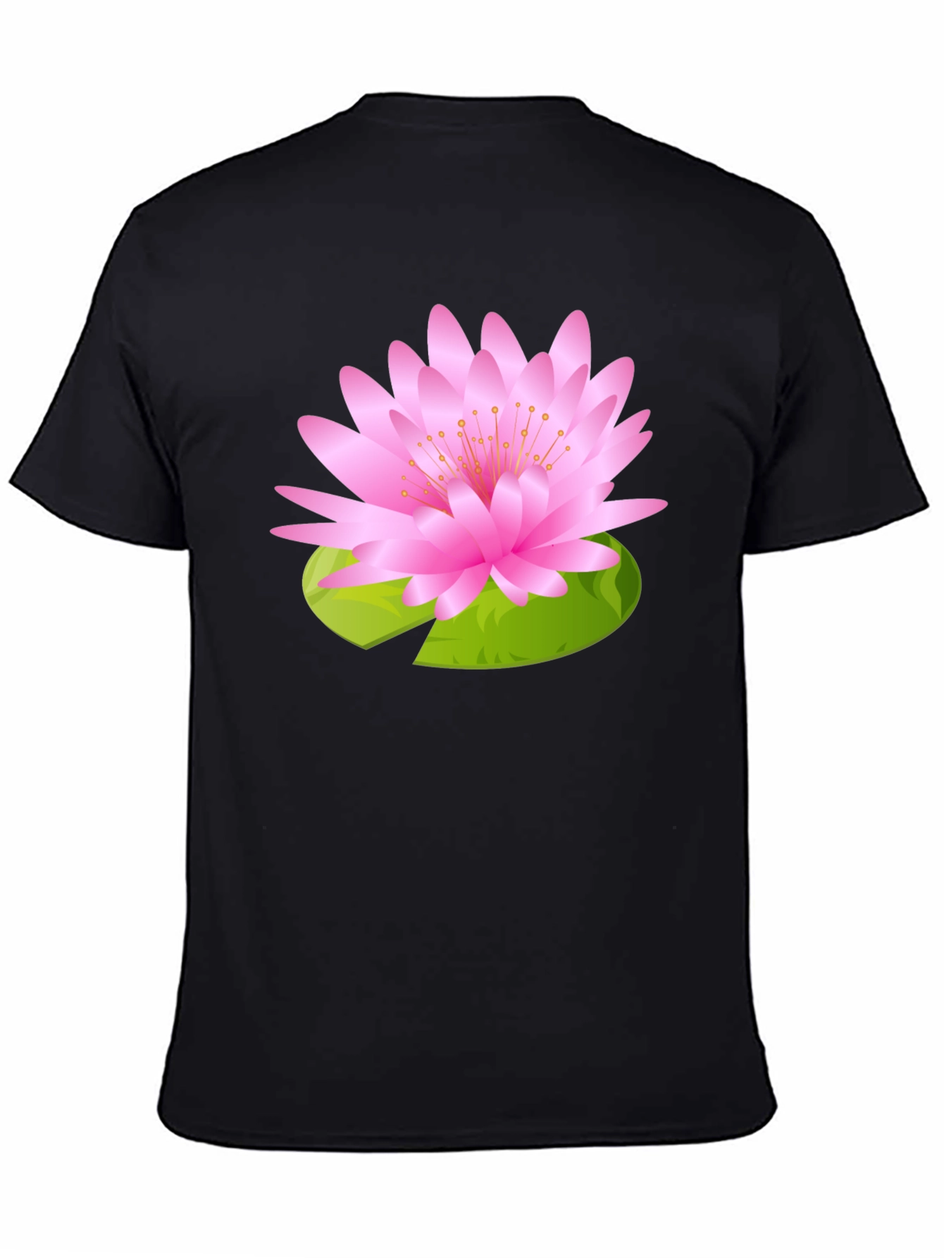 Black T-Shirt with Pink Lotus Flower Design