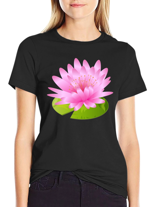 Black T-Shirt with Pink Lotus Flower Design