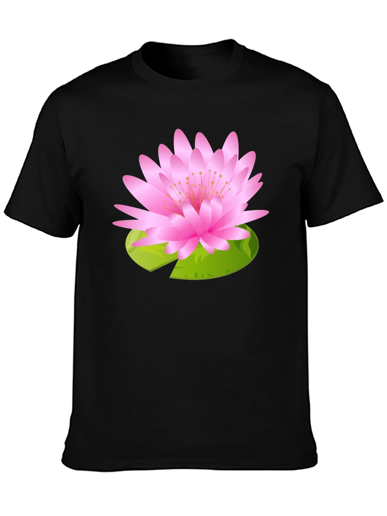 Black T-Shirt with Pink Lotus Flower Design