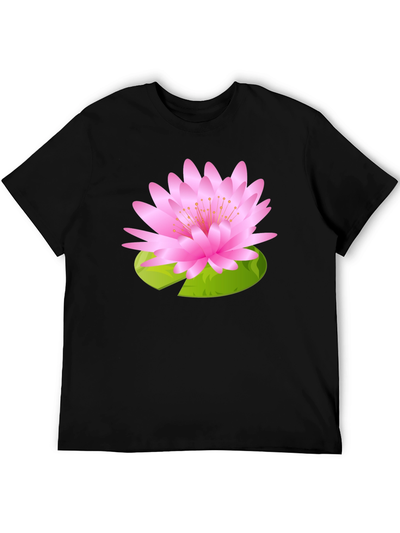 Black T-Shirt with Pink Lotus Flower Design