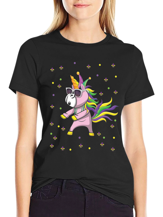 Mardi Gras Unicorn T-Shirt - Dabbing Carnival Style