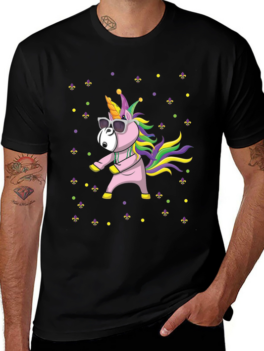 Mardi Gras Unicorn T-Shirt - Dabbing Carnival Style