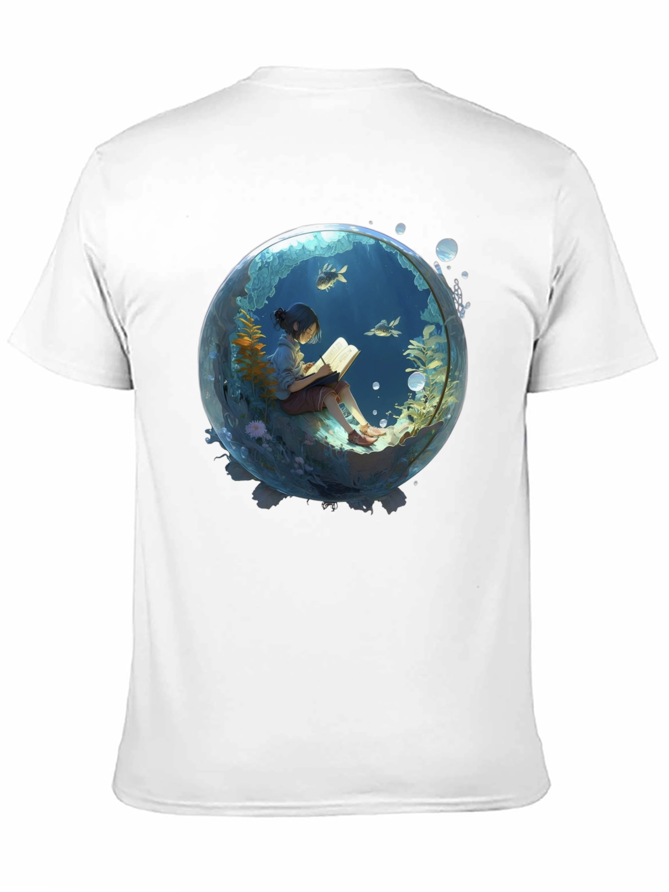 Black T-Shirt with Underwater Book Reader Design