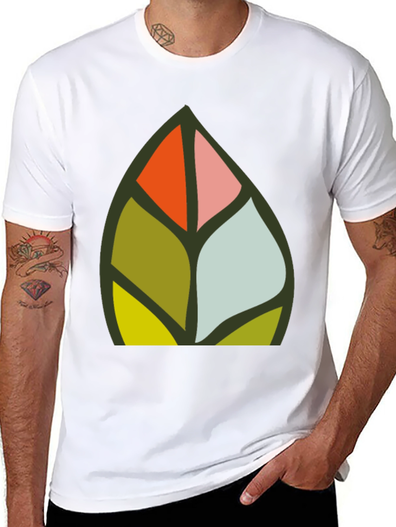 Abstract Leaf Design Black T-Shirt
