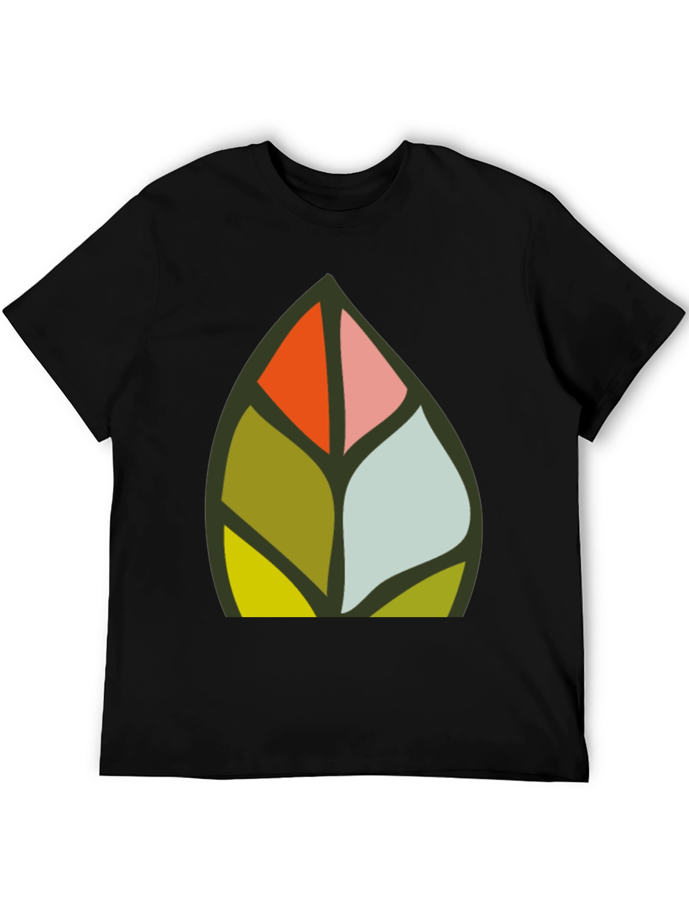 Abstract Leaf Design Black T-Shirt