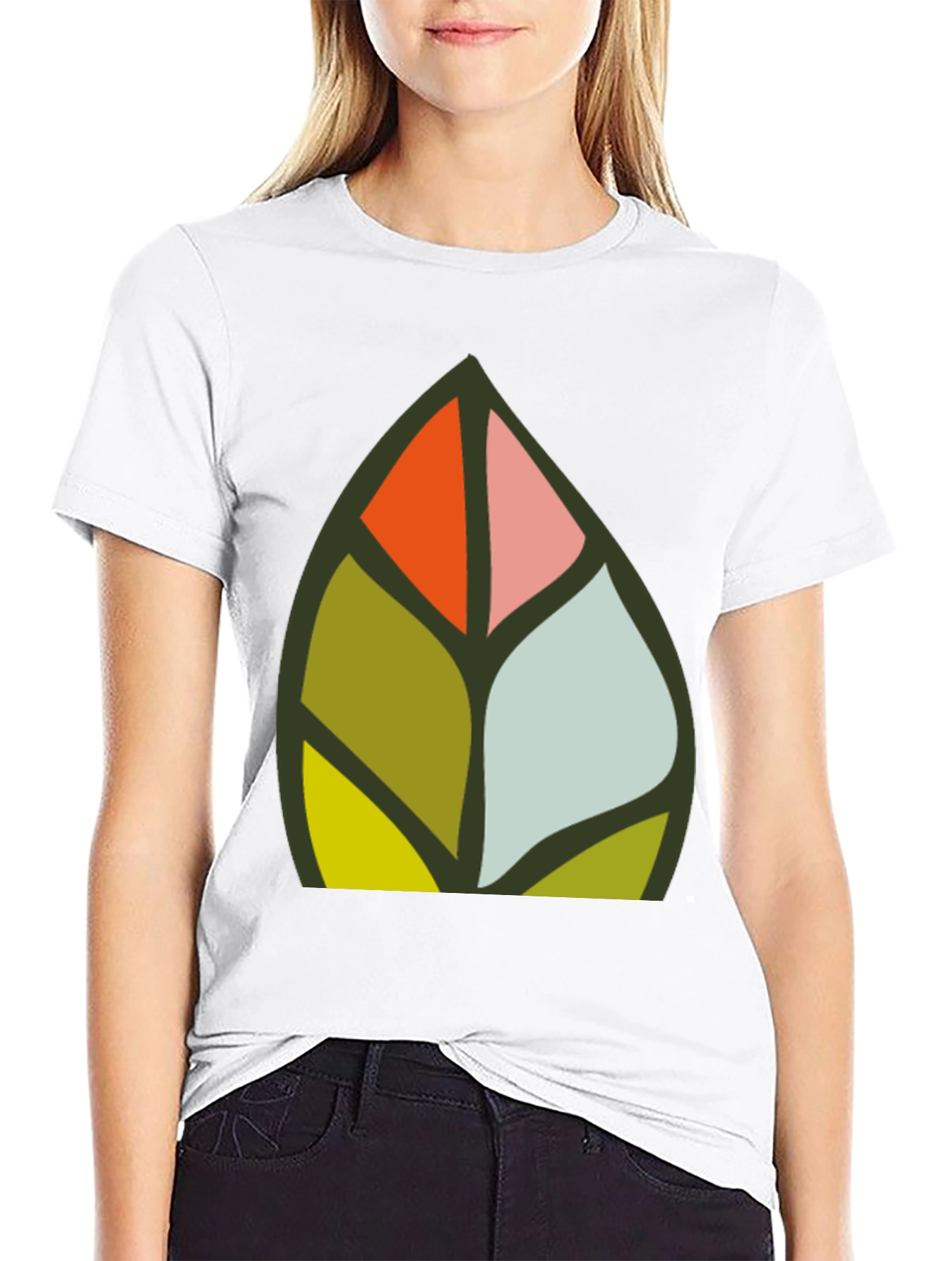 Abstract Leaf Design Black T-Shirt