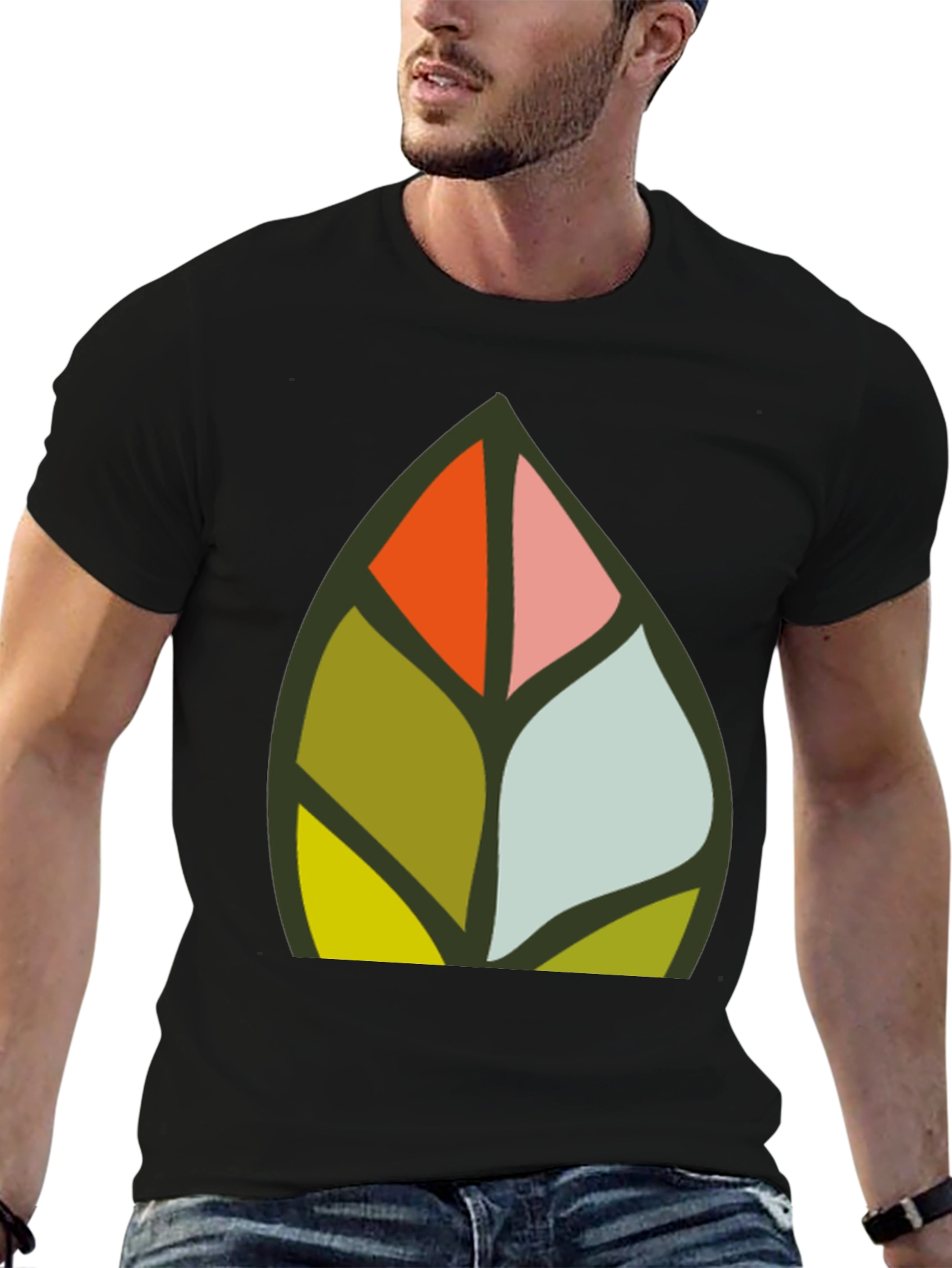 Abstract Leaf Design Black T-Shirt