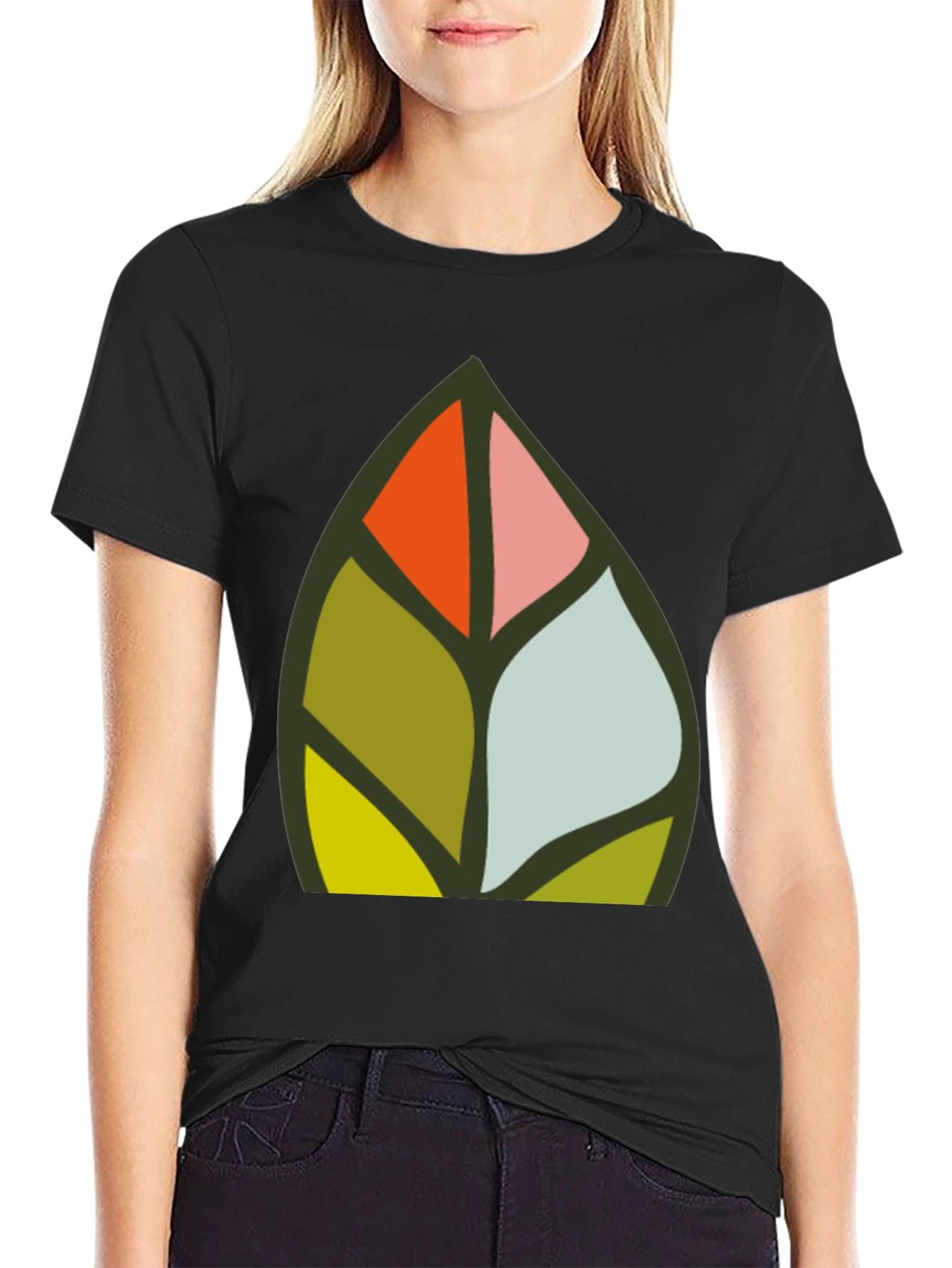 Abstract Leaf Design Black T-Shirt