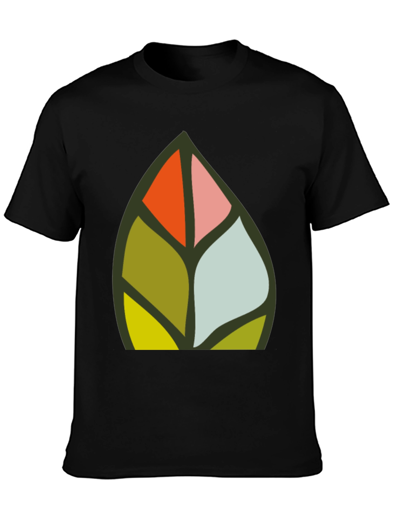 Abstract Leaf Design Black T-Shirt