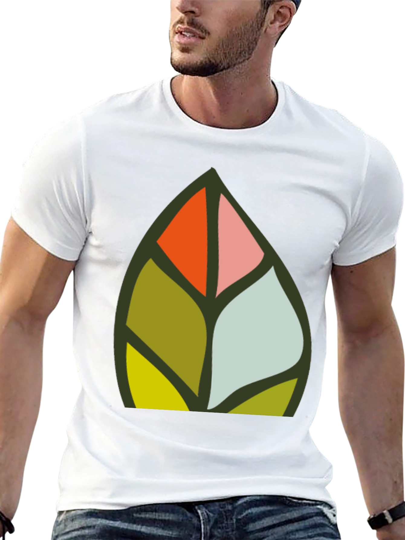 Abstract Leaf Design Black T-Shirt