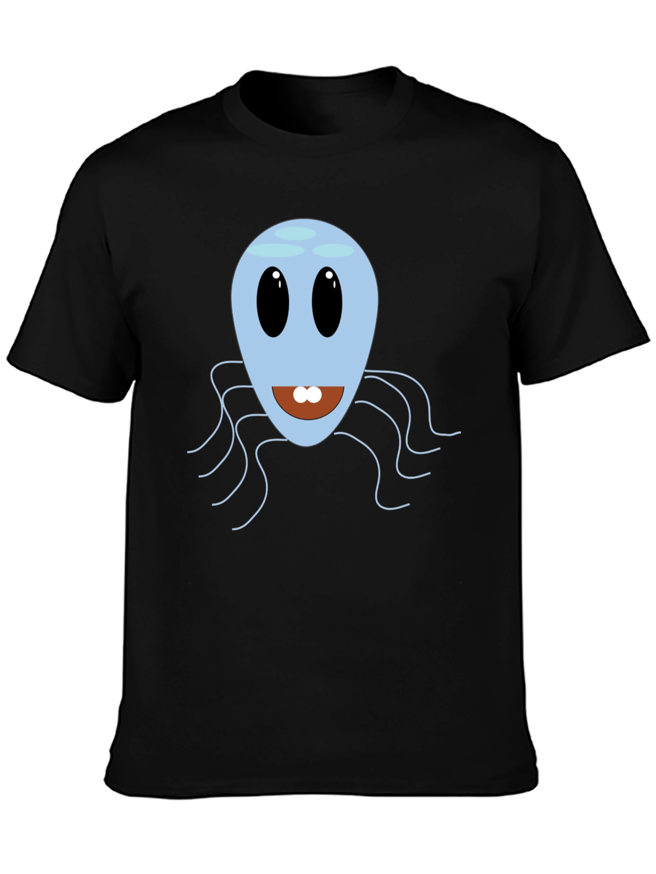 Cute Blue Octopus Graphic Tee - Mens Black T-Shirt