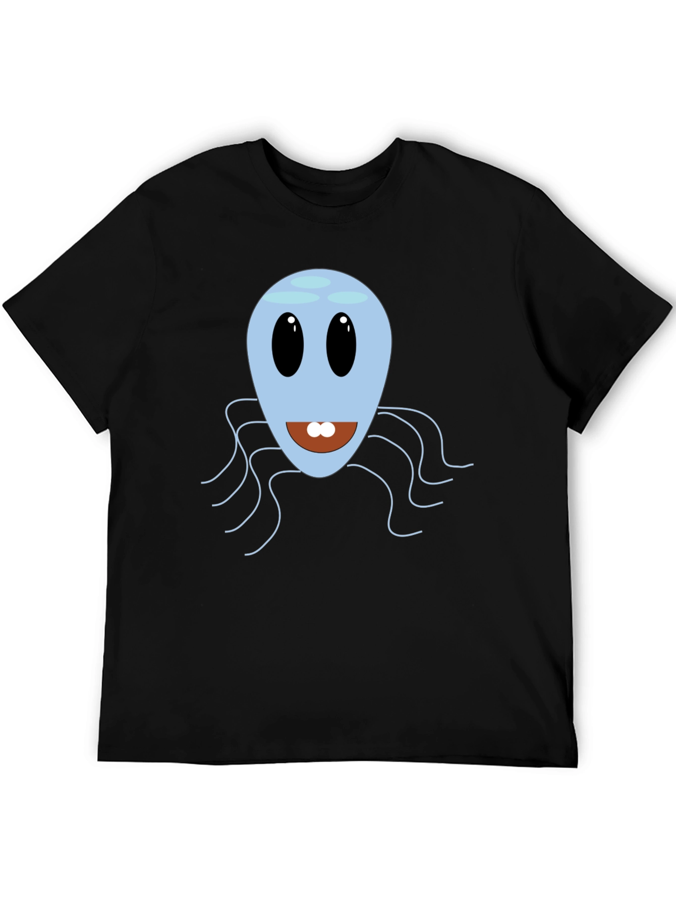 Cute Blue Octopus Graphic Tee - Mens Black T-Shirt