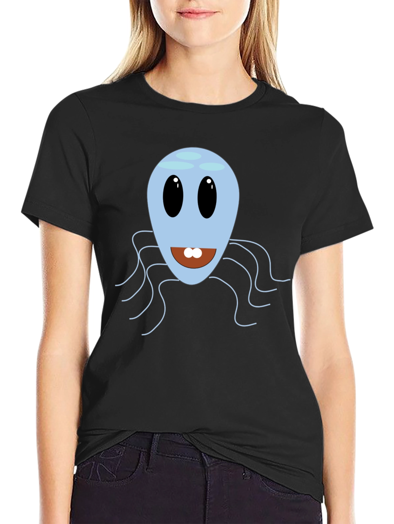 Cute Blue Octopus Graphic Tee - Mens Black T-Shirt