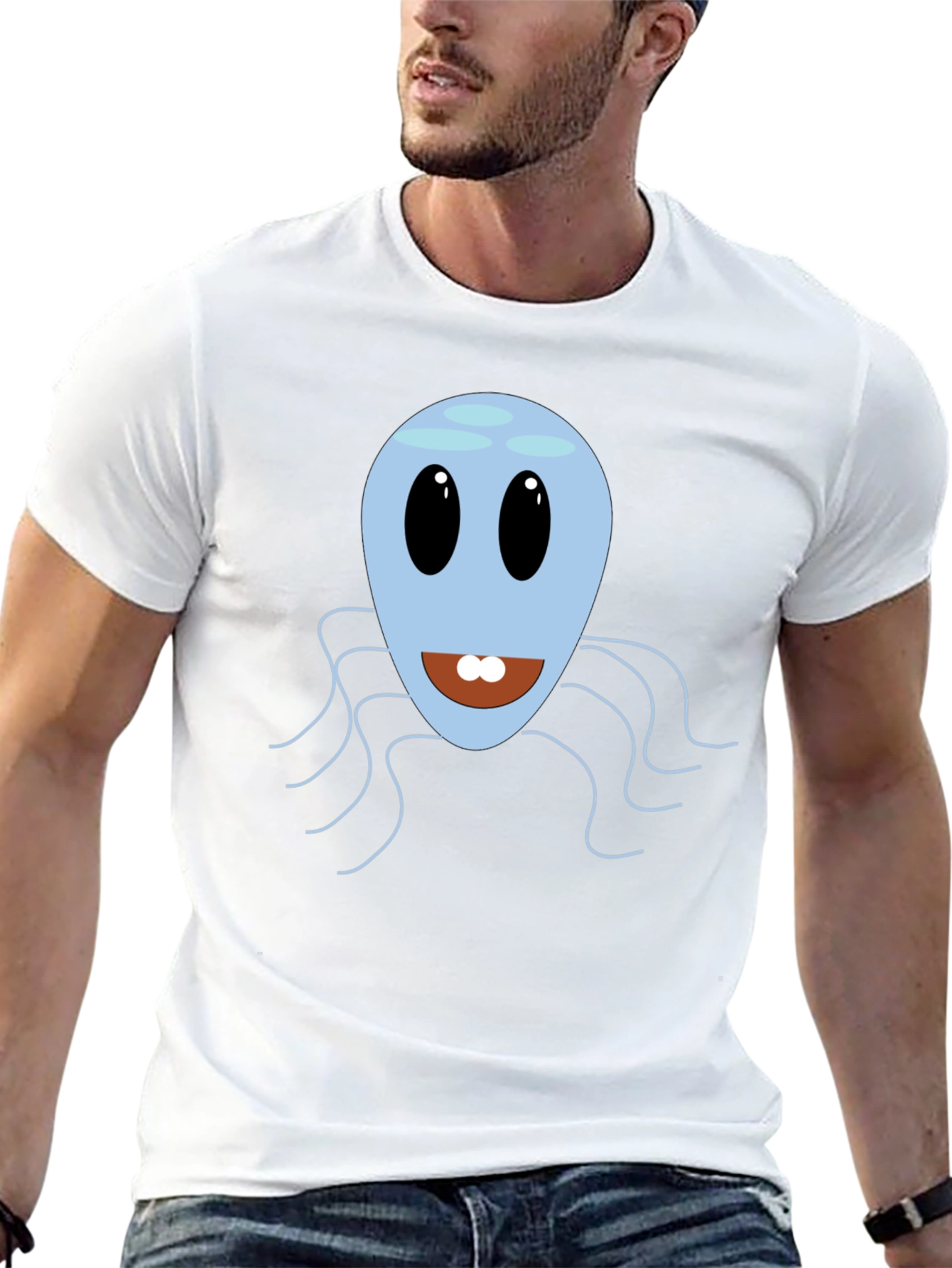 Cute Blue Octopus Graphic Tee - Mens Black T-Shirt
