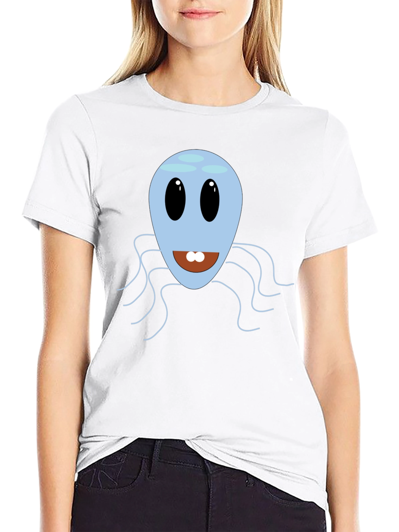 Cute Blue Octopus Graphic Tee - Mens Black T-Shirt