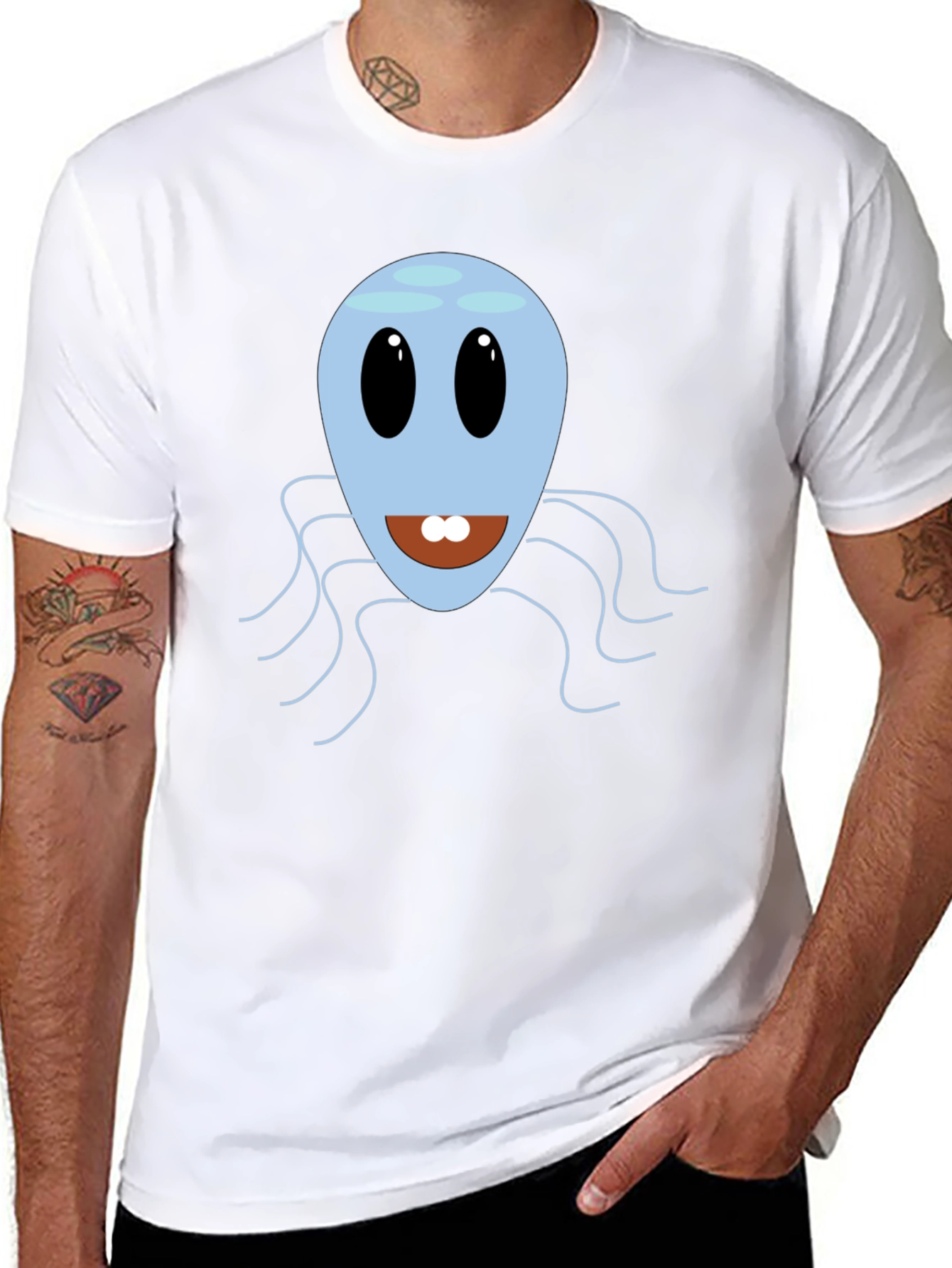 Cute Blue Octopus Graphic Tee - Mens Black T-Shirt