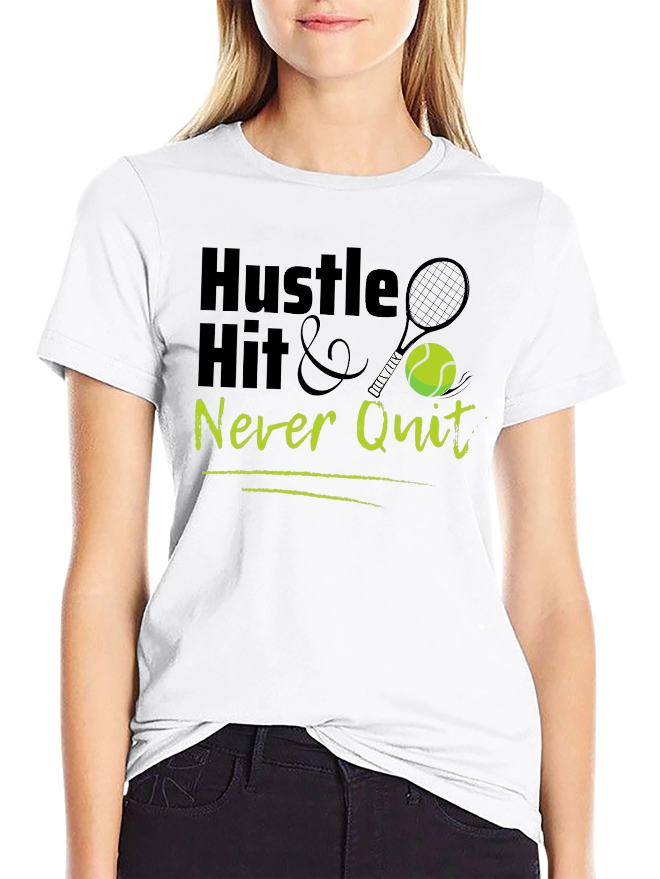 Hustle Hit & Never Quit Tennis Graphic T-Shirt