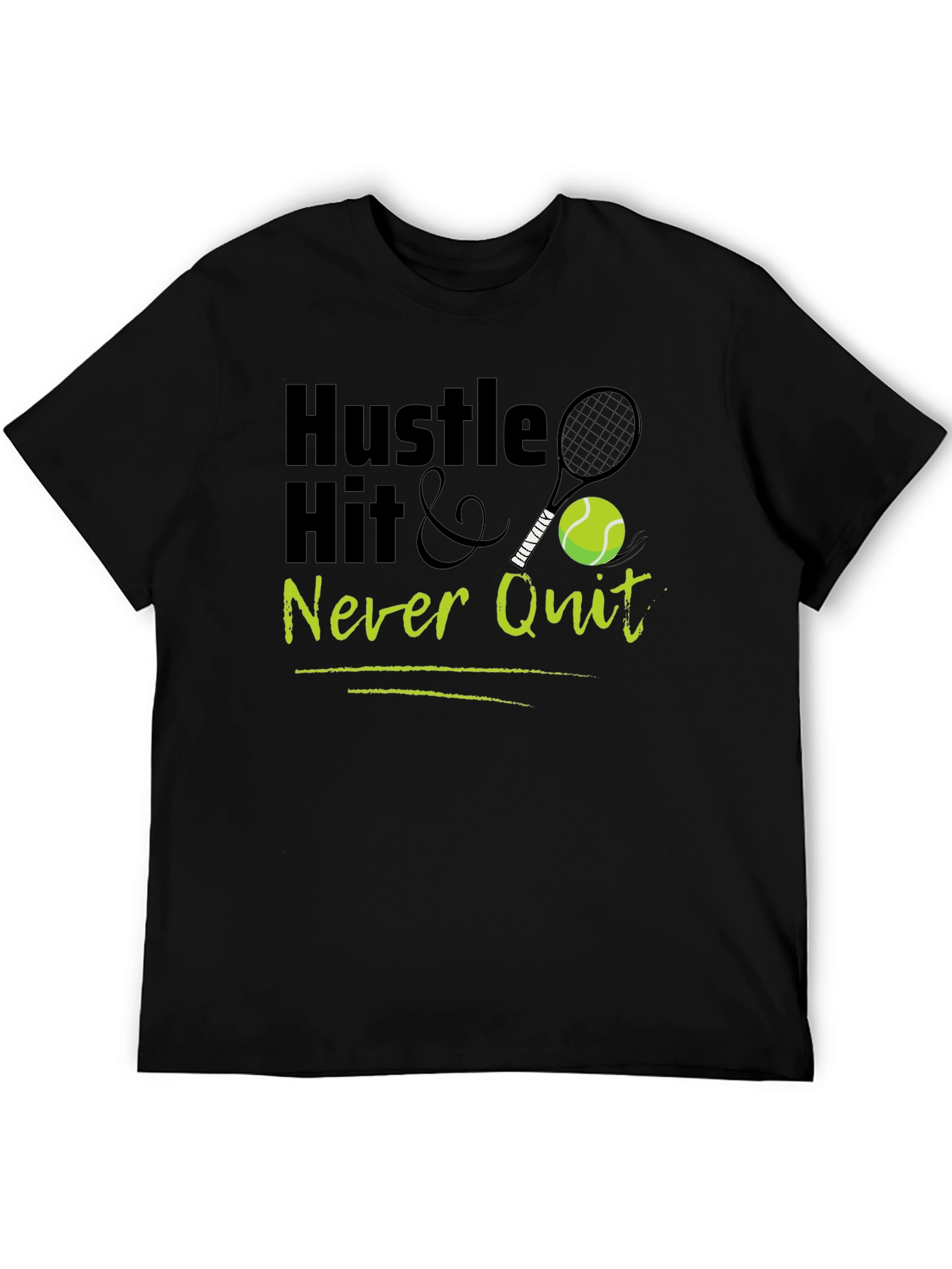 Hustle Hit & Never Quit Tennis Graphic T-Shirt