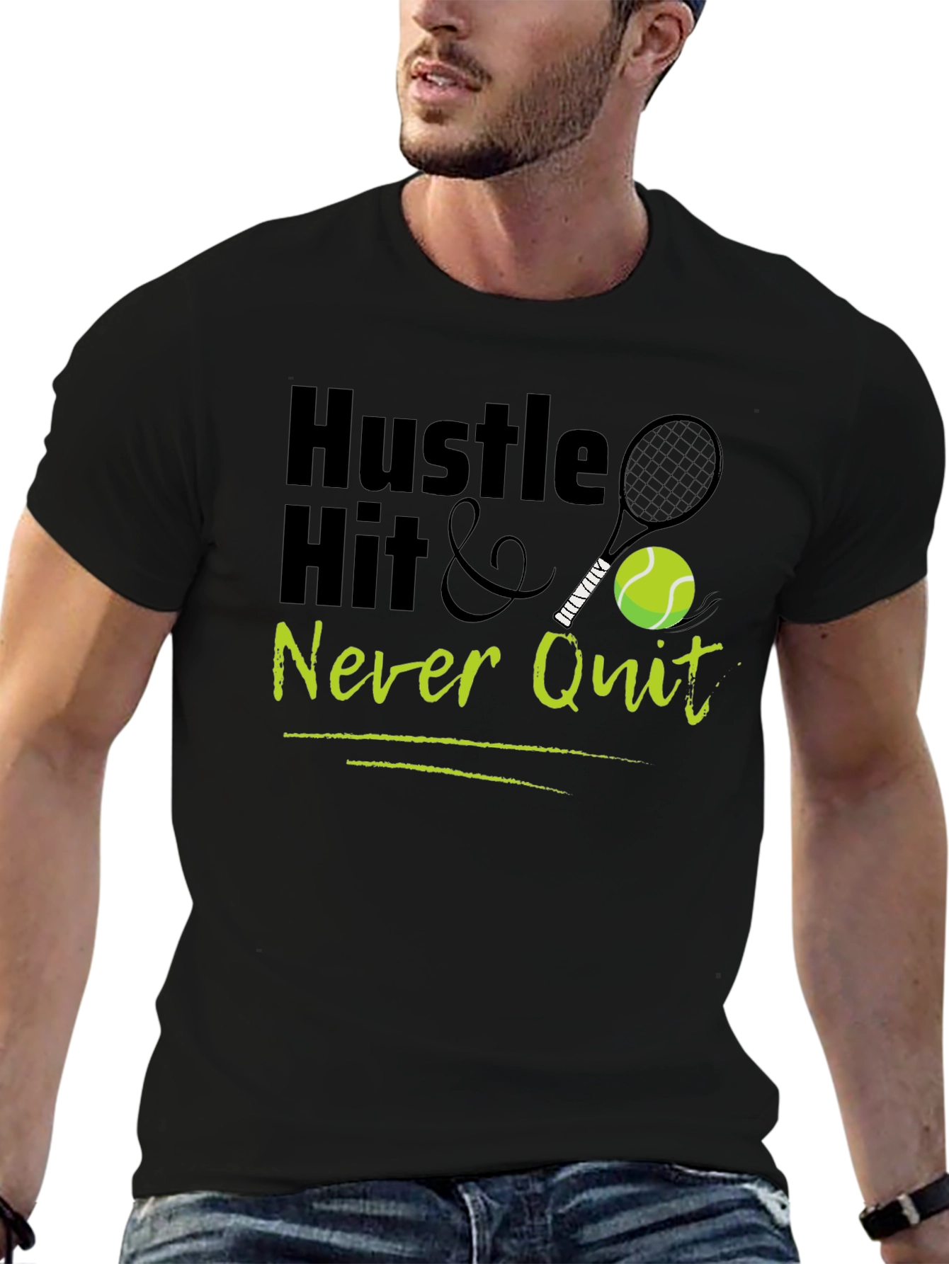 Hustle Hit & Never Quit Tennis Graphic T-Shirt