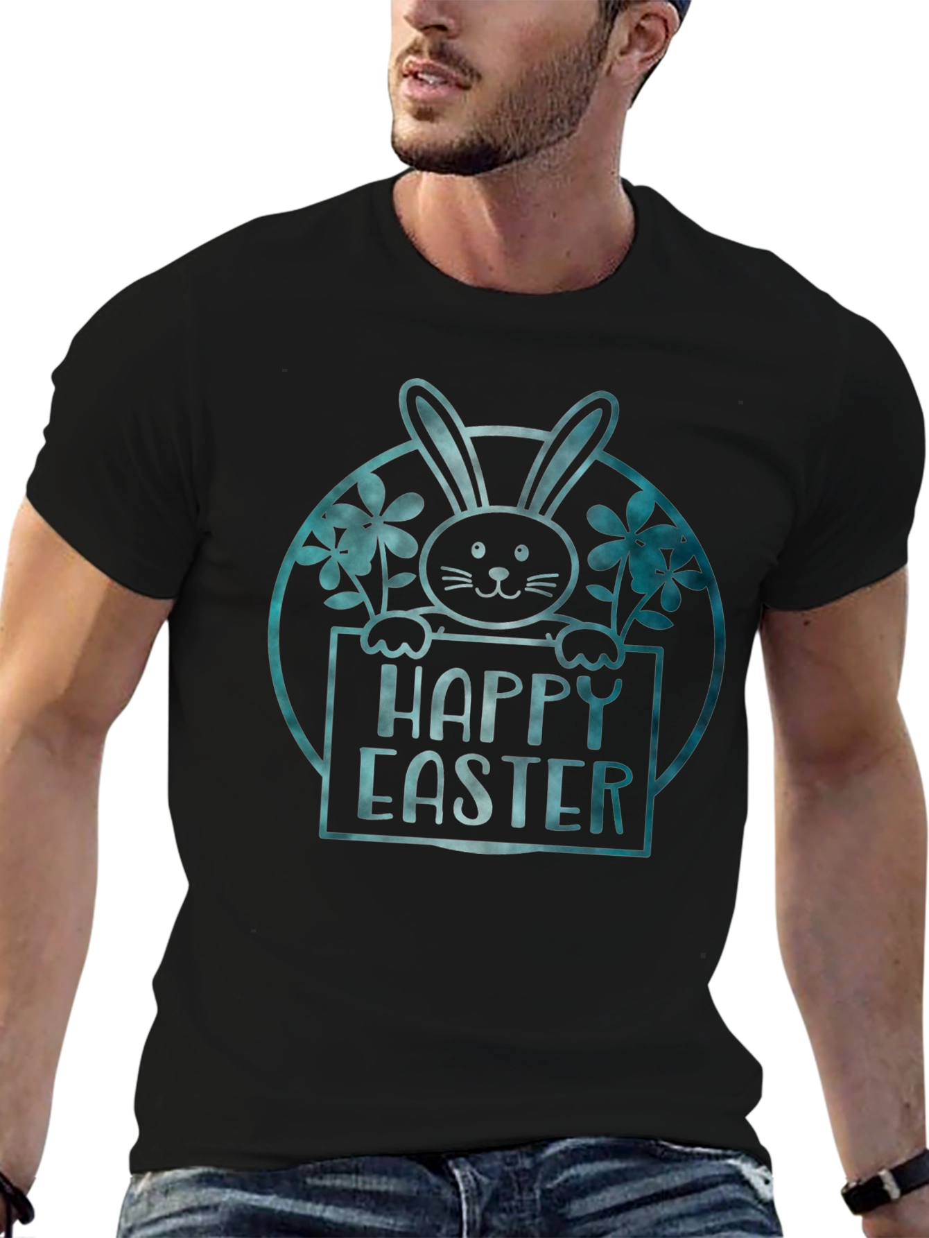 Happy Easter Bunny Graphic Tee - Black