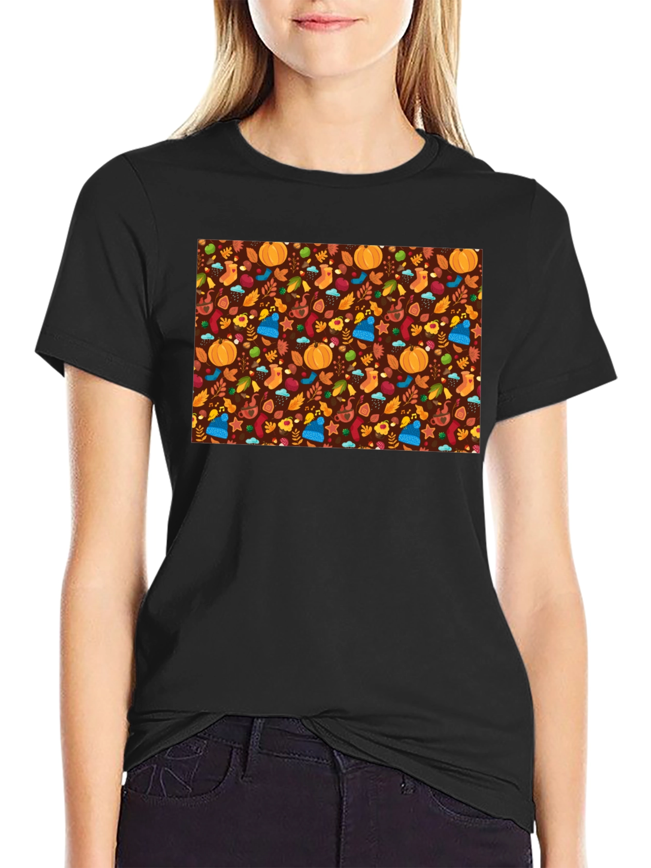 Autumn Pattern Black T-Shirt