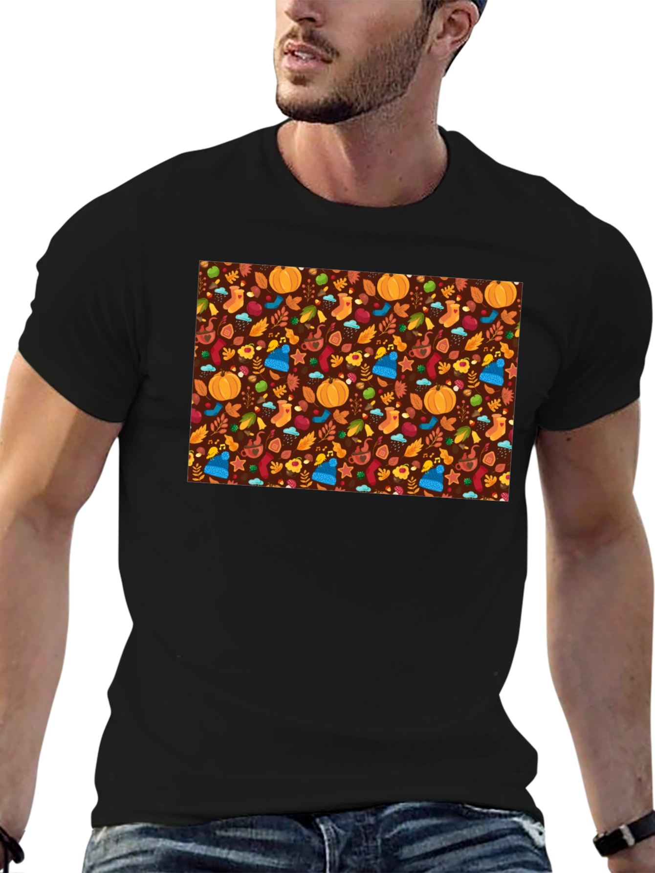 Autumn Pattern Black T-Shirt